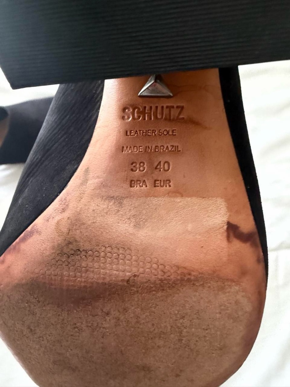 Schutz Size 9 Black Suede Peep Toe Mule Wood Block Heel Leather Minimalist Boho - Picture 8 of 9